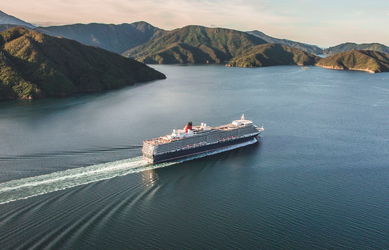 Cunard Cruise Line Queen Elizabeth near Picton, New Zealand