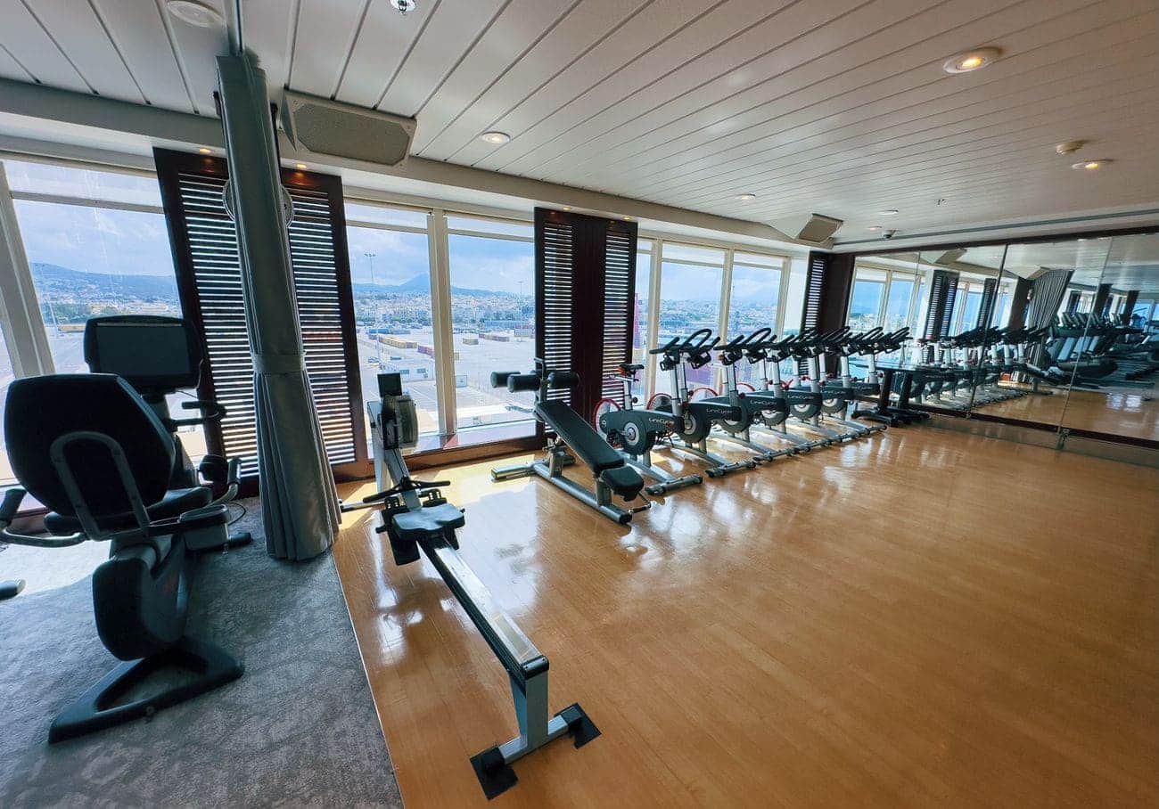 Fitness center with cardio machines and panoramic windows
