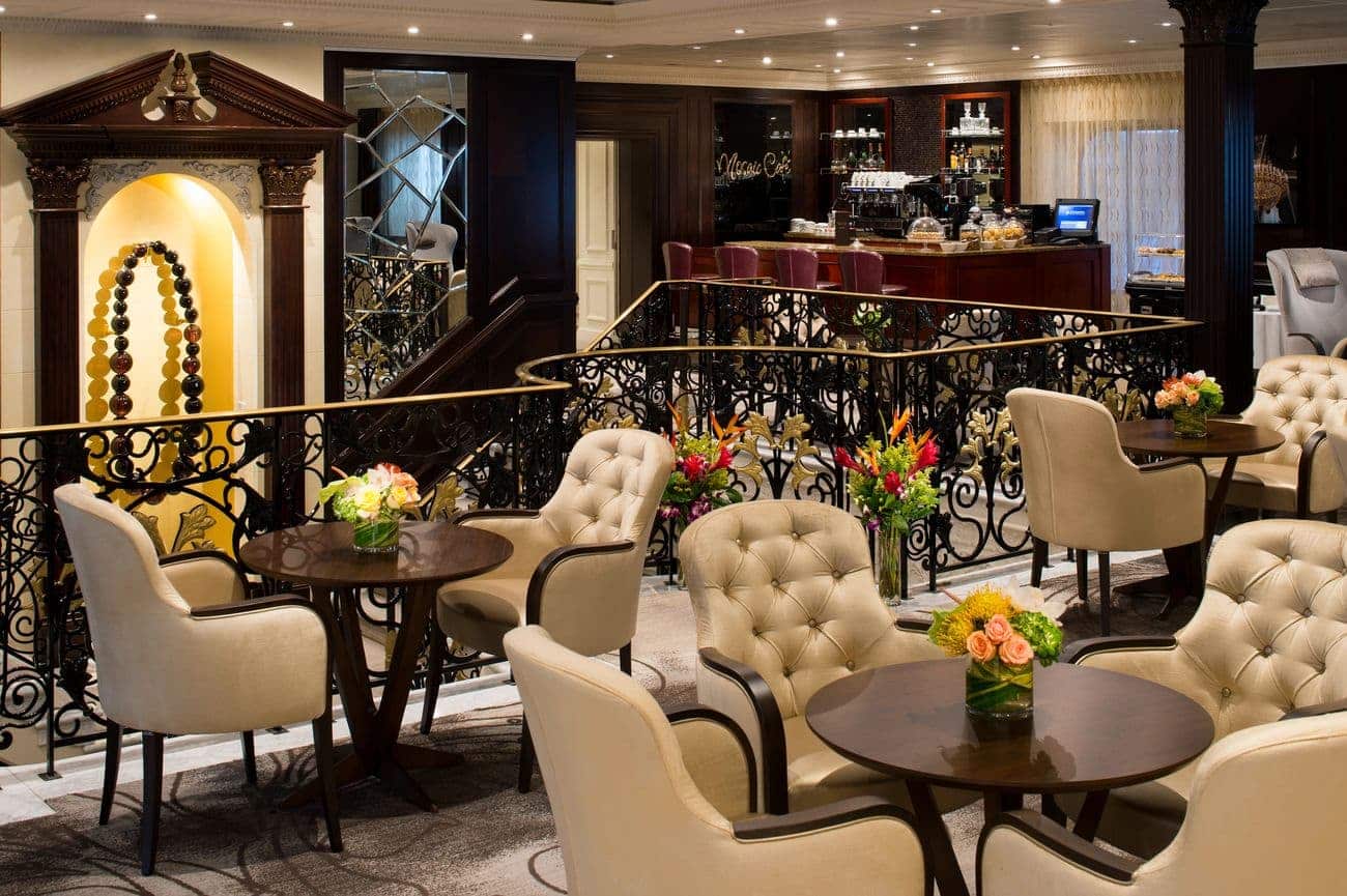 Mosaic Café lounge with armchairs and coffee bar