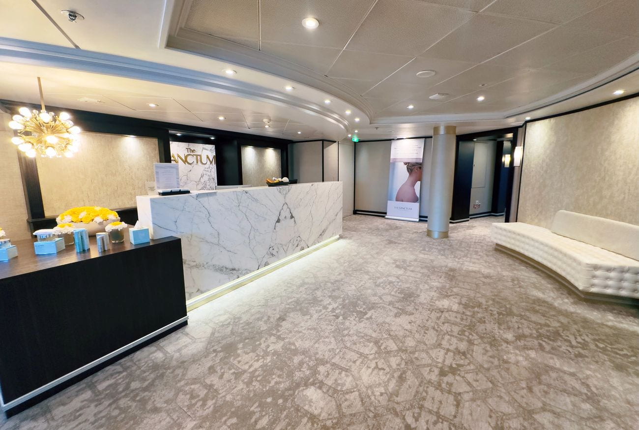 The Sanctum Spa reception area aboard ship