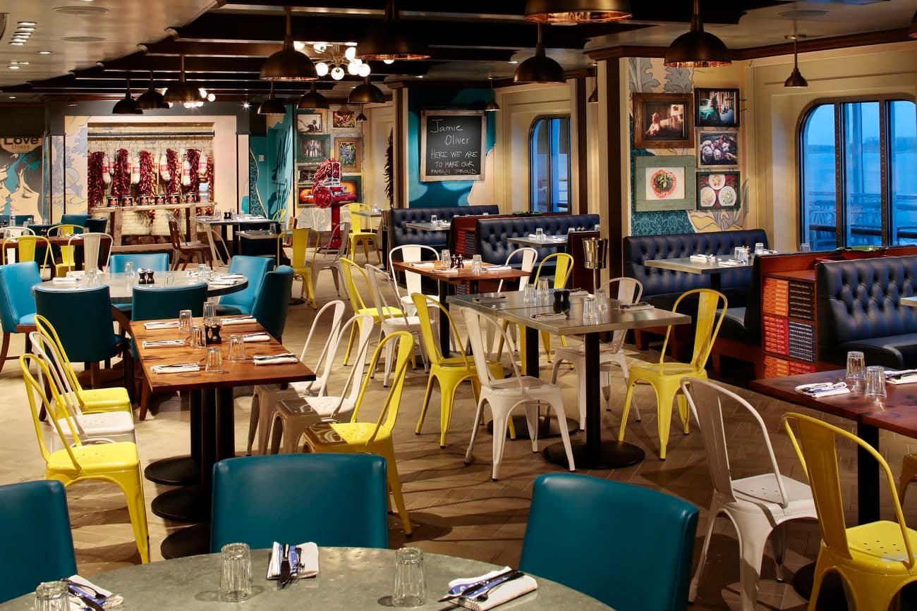 Jamie’s Italian restaurant with rustic décor and open kitchen