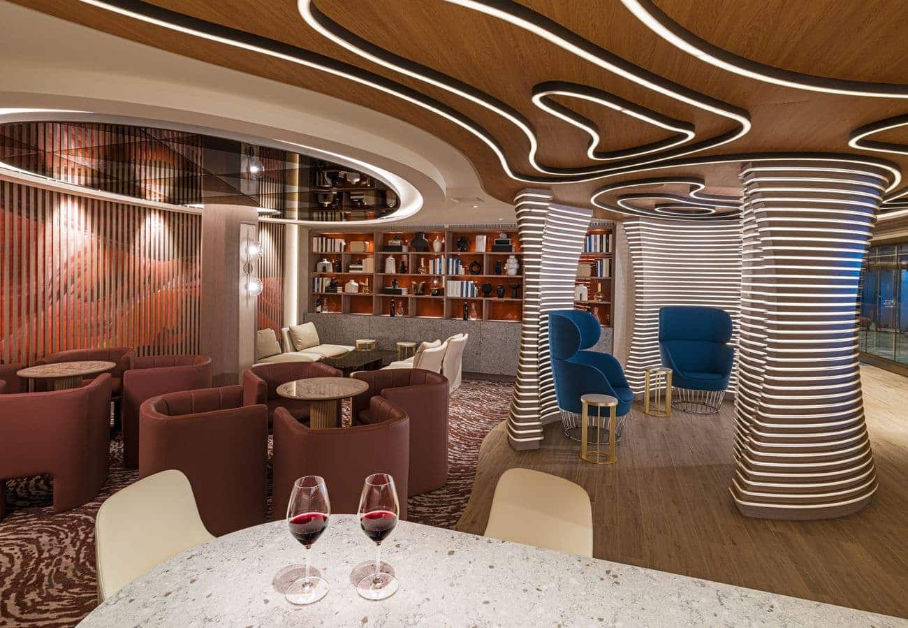 Swirl Wine Bar lounge seating on Norwegian Aqua