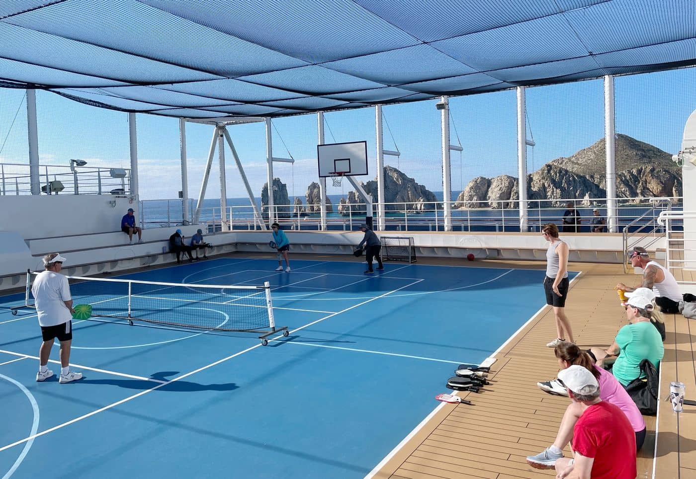 Guests playing pickleball on Koningsdam in Mexico