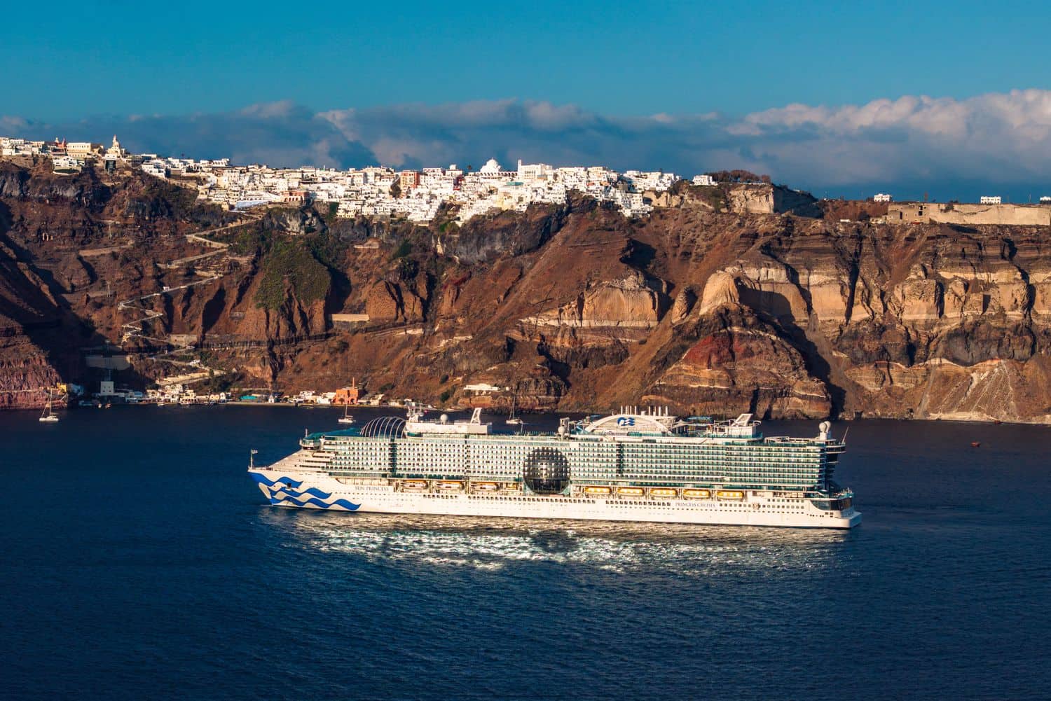Sun Princess anchored below Fira cliffs in Santorini