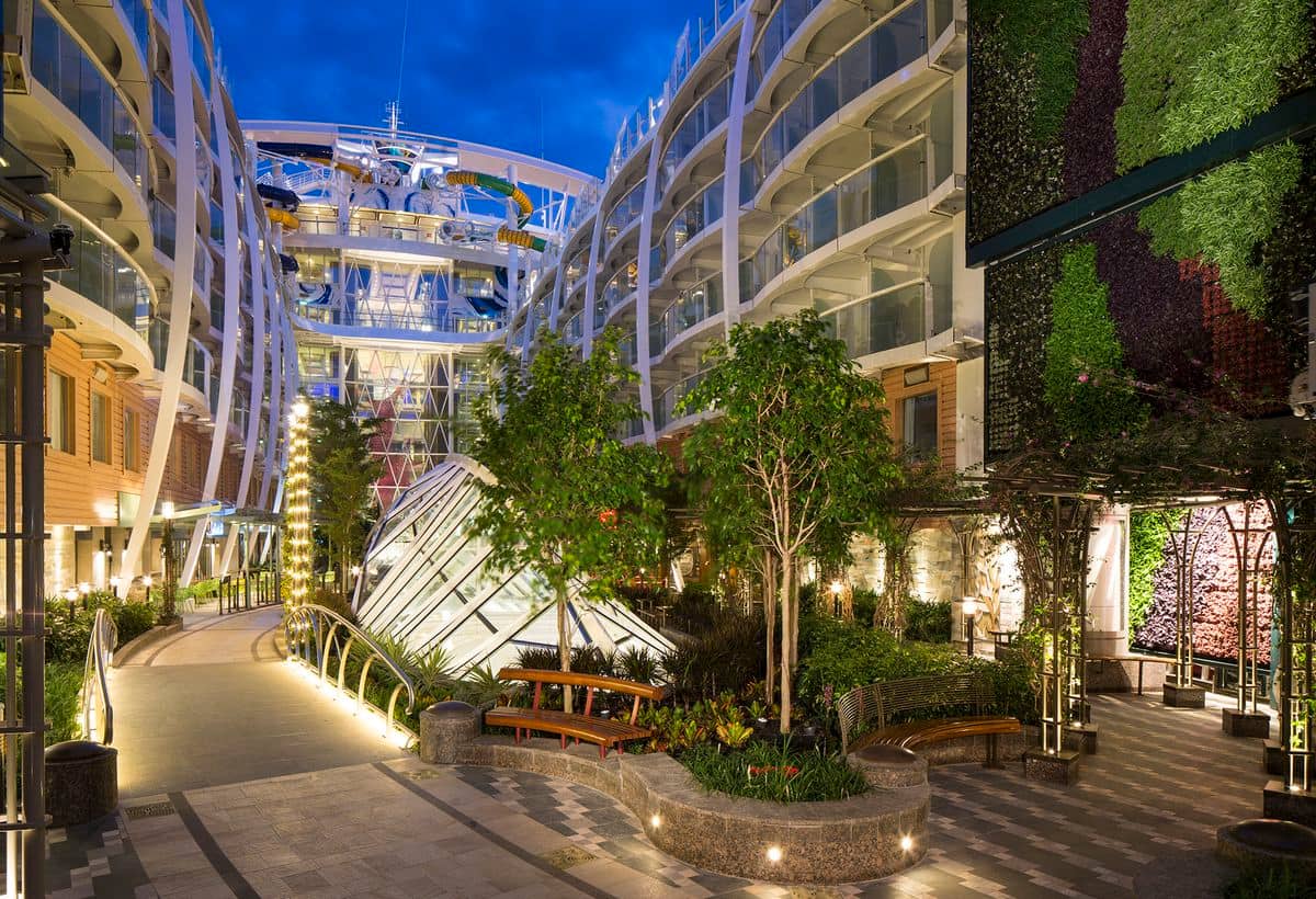 Central Park neighborhood on Harmony of the Seas illuminated at dusk