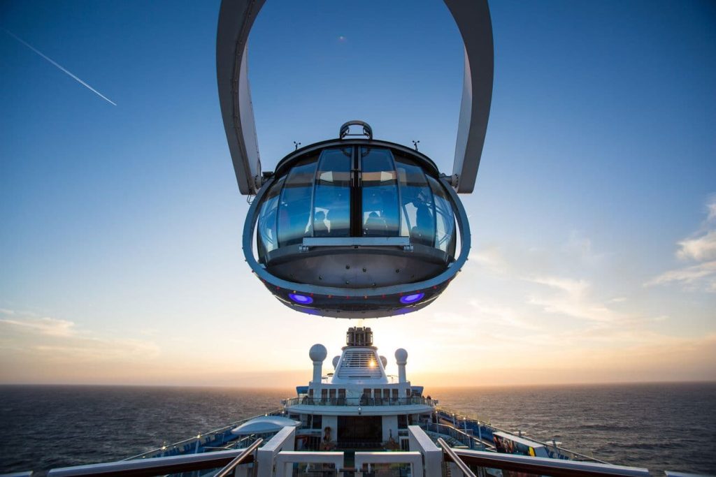 North Star observation capsule on Quantum Class ship overlooking the ocean at sunset