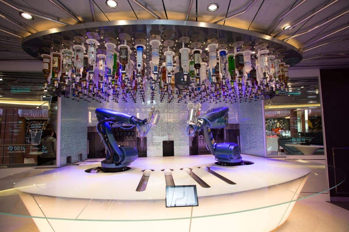 Bionic Bar with robotic bartenders serving drinks