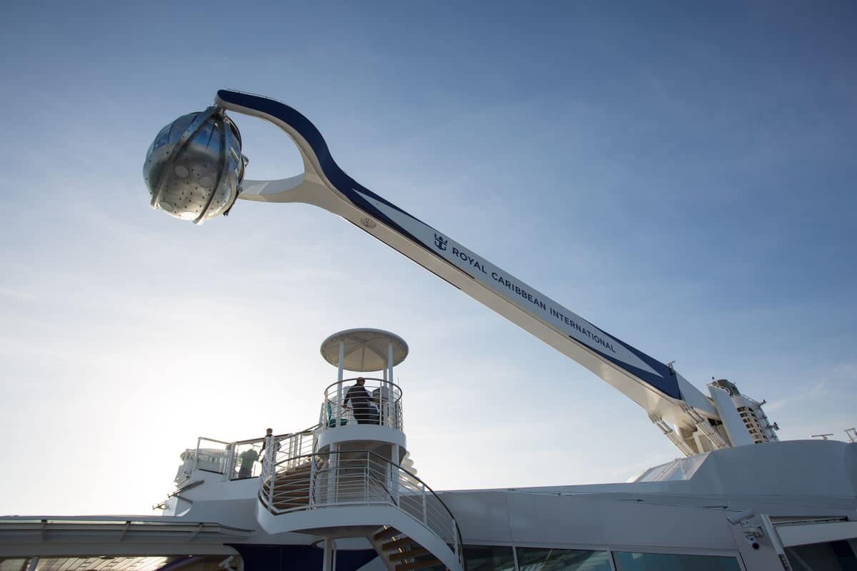 North Star glass observation capsule on Royal Caribbean’s Quantum vessel extending over the ocean
