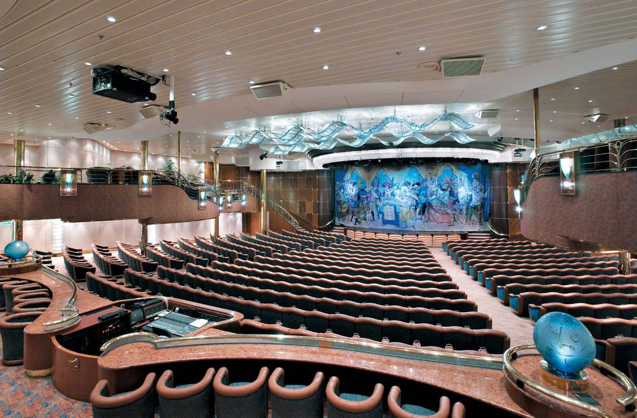 Masquerade Theater on Vision of the Seas with stage and tiered seating