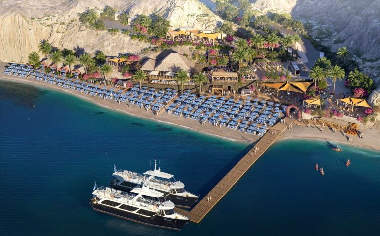 CGI rendering of Royal Beach Club Santorini from above