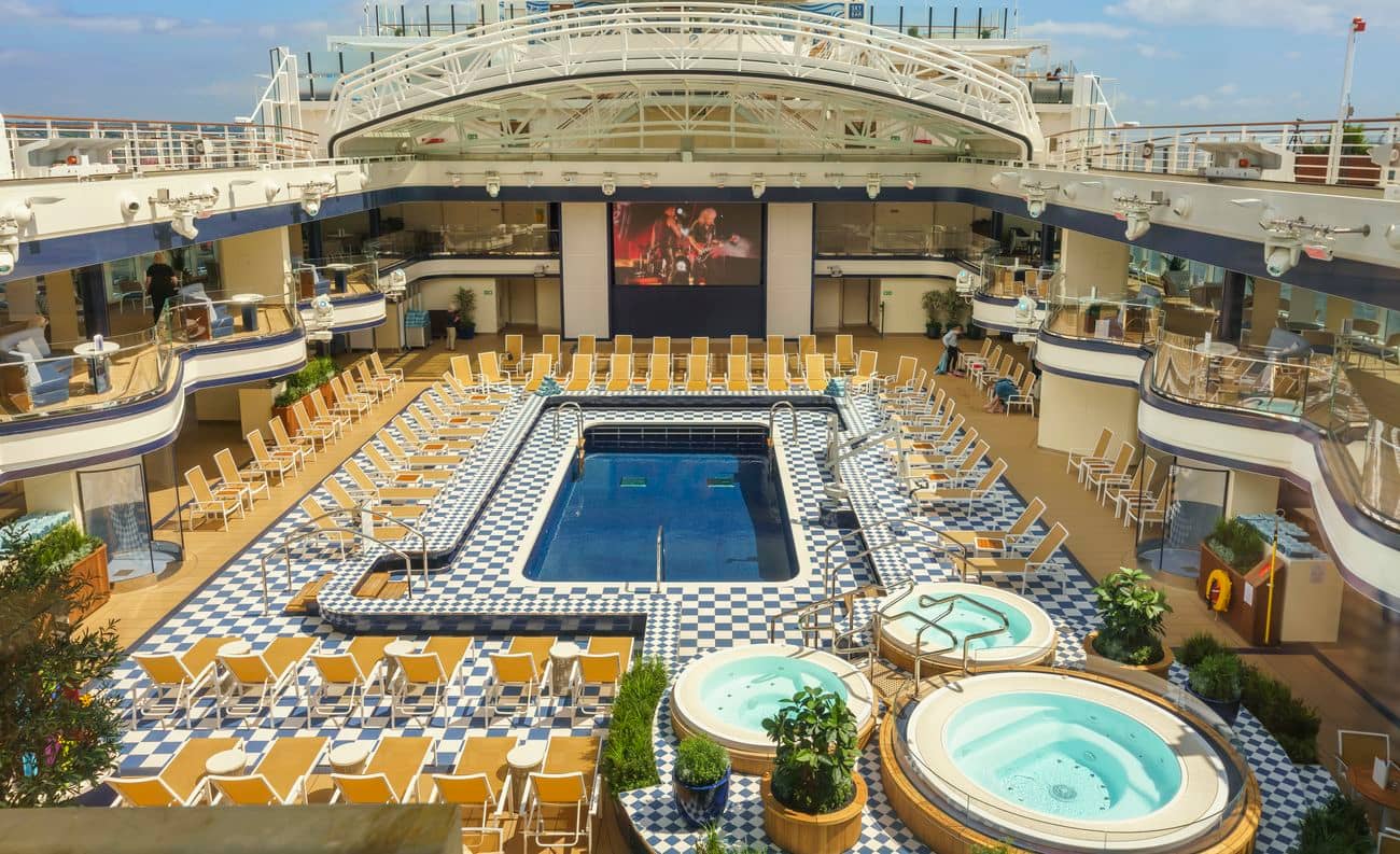 Pavilion Pool aboard Queen Anne with retractable glass roof