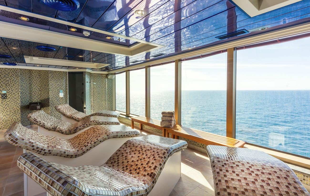 Thermal Suite in the Cunard Royal Spa on Queen Victoria overlooking the ocean