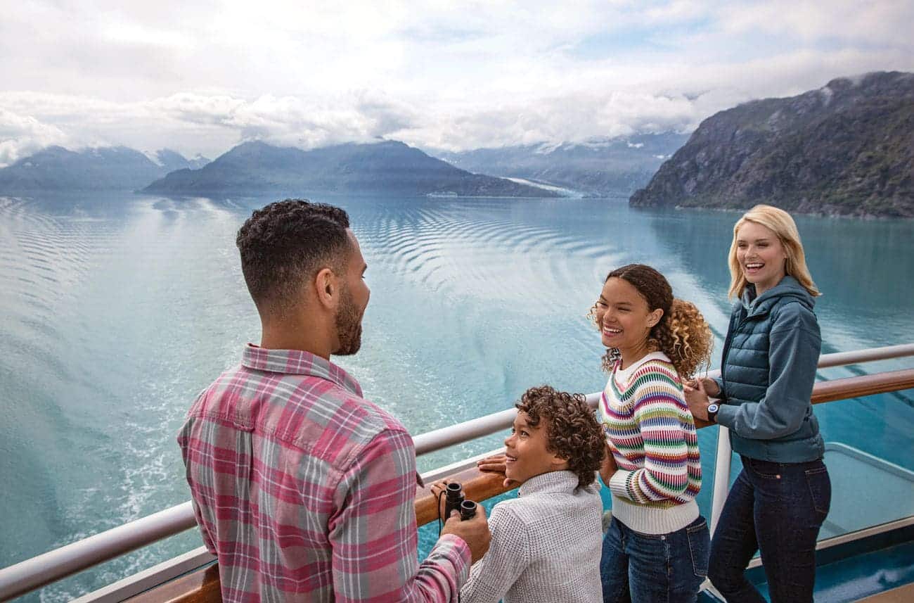 Family enjoying views of Glacier Bay from the deck of Royal Princess