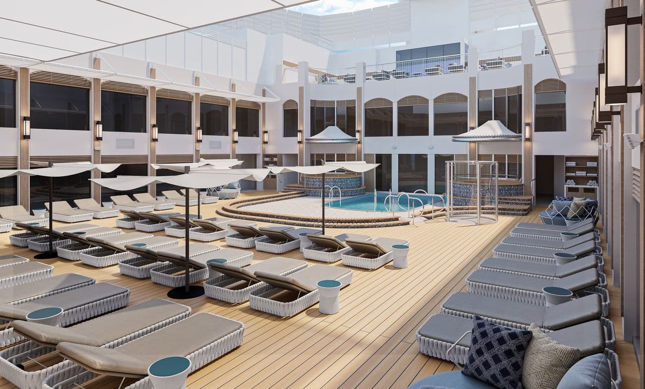 The Haven Courtyard with sun loungers, pool, and private retreat setting