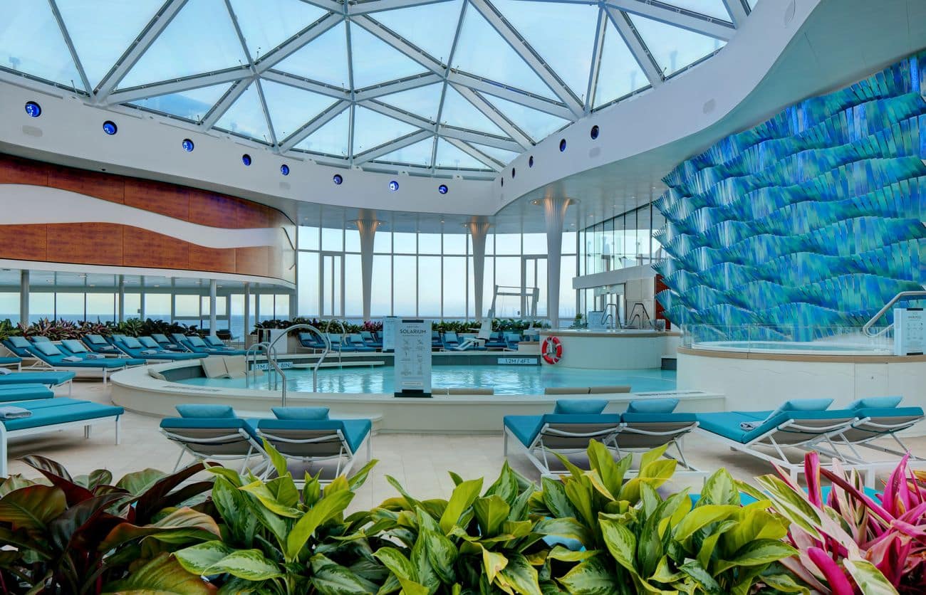 Solarium indoor pool on Celebrity Apex with glass roof