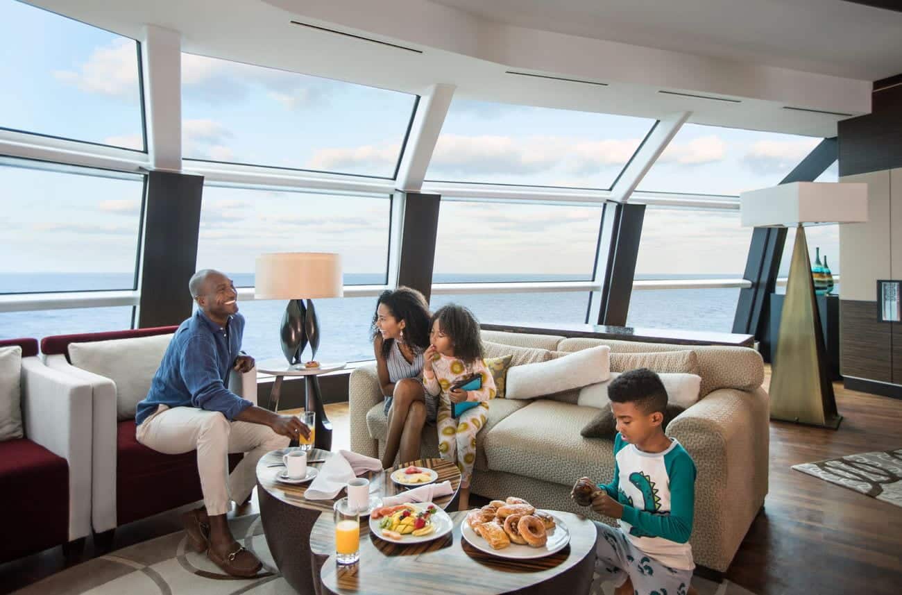 Celebrity Eclipse Reflection Suite living area with sea views