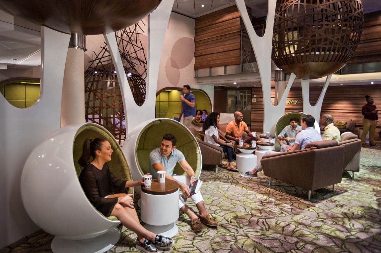 The Hideaway lounge with pod chairs and social seating