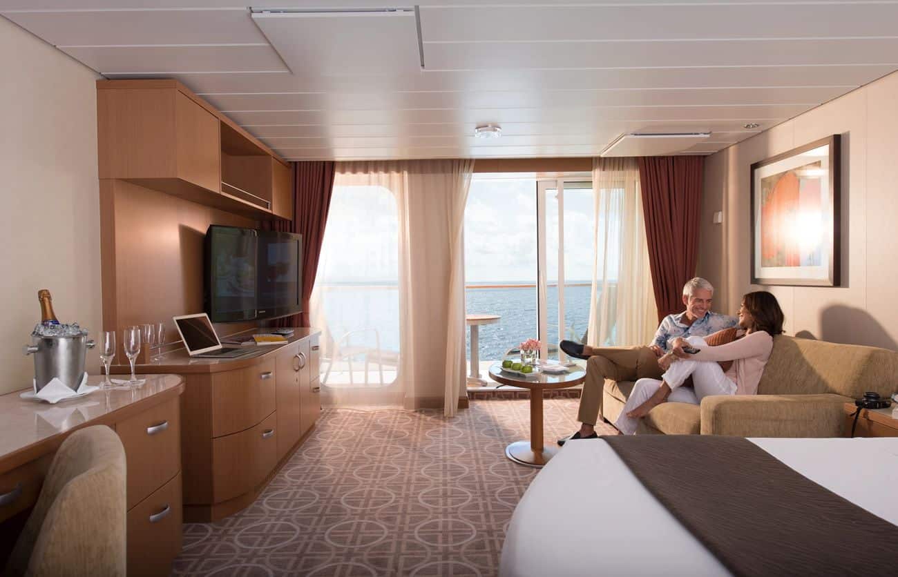 Sky Suite living area with ocean balcony view