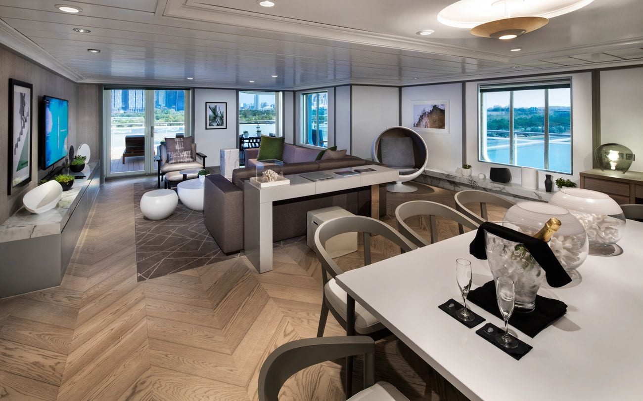 Penthouse Suite living room with veranda views
