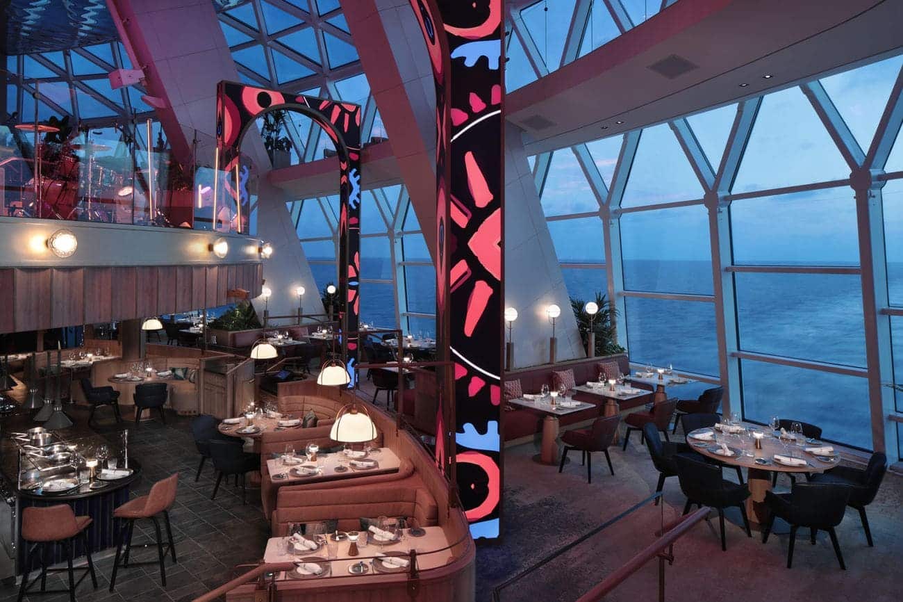 Celebrity Xcel dining room with panoramic ocean views
