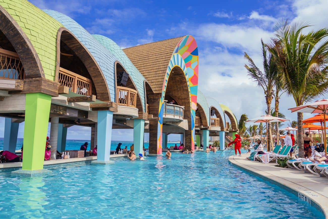 Floating Flamingo swim-up bar Royal Beach Club