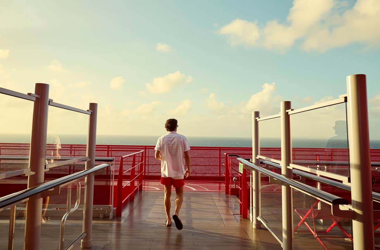 The Athletic Club outdoor deck with red running track and ocean views