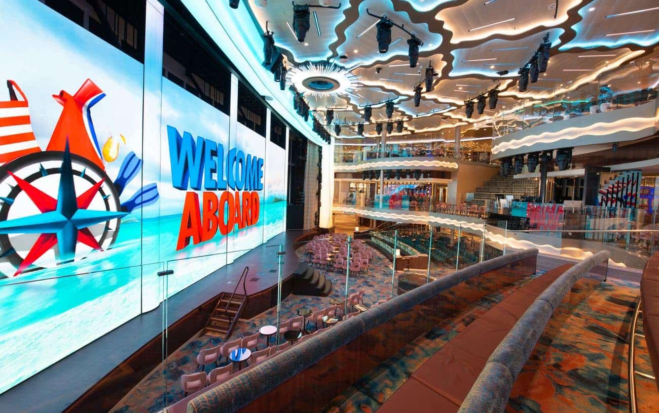 Carnival Jubilee three-deck atrium with LED screen