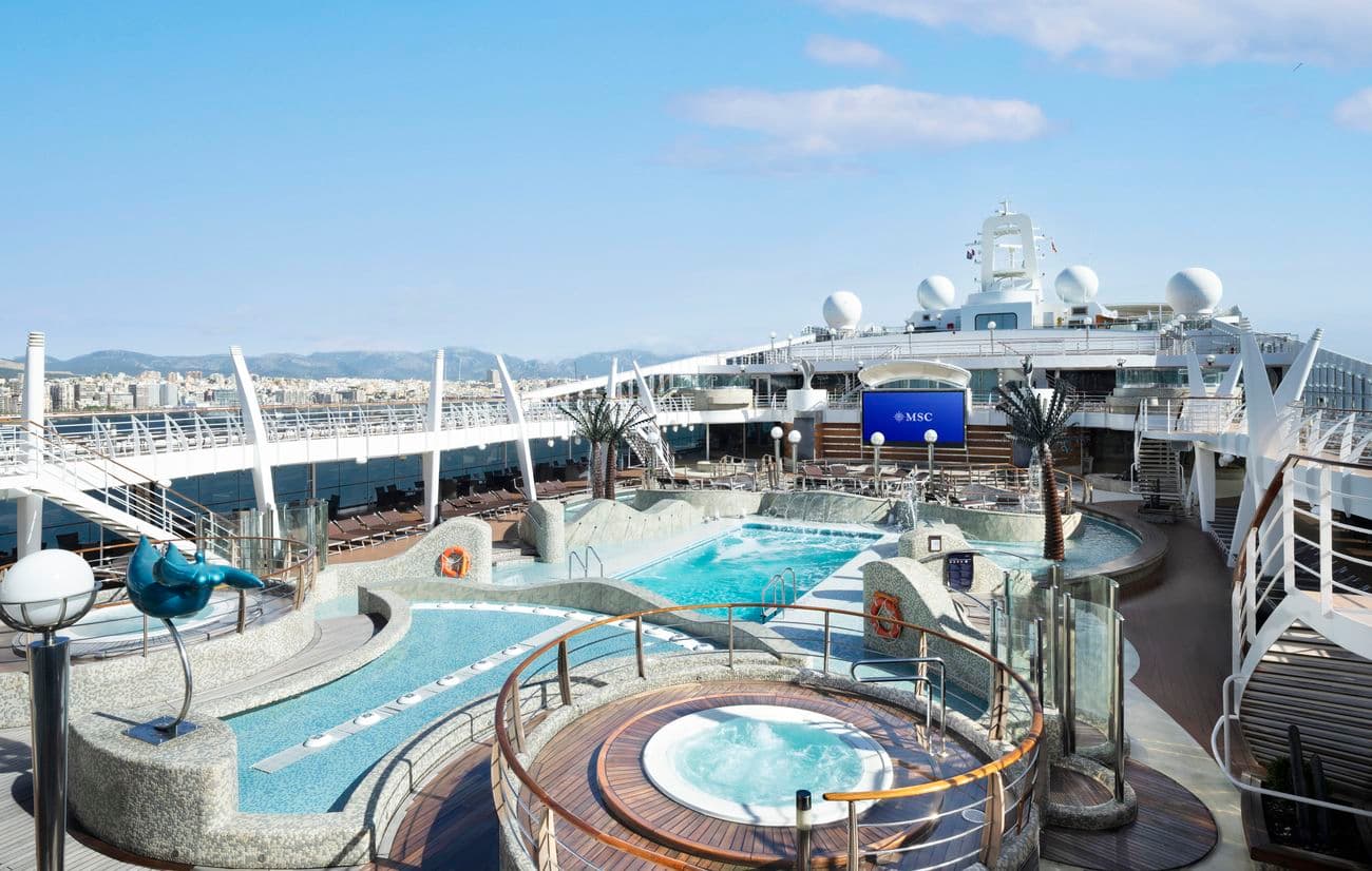MSC Fantasia upper deck aqua park and pools