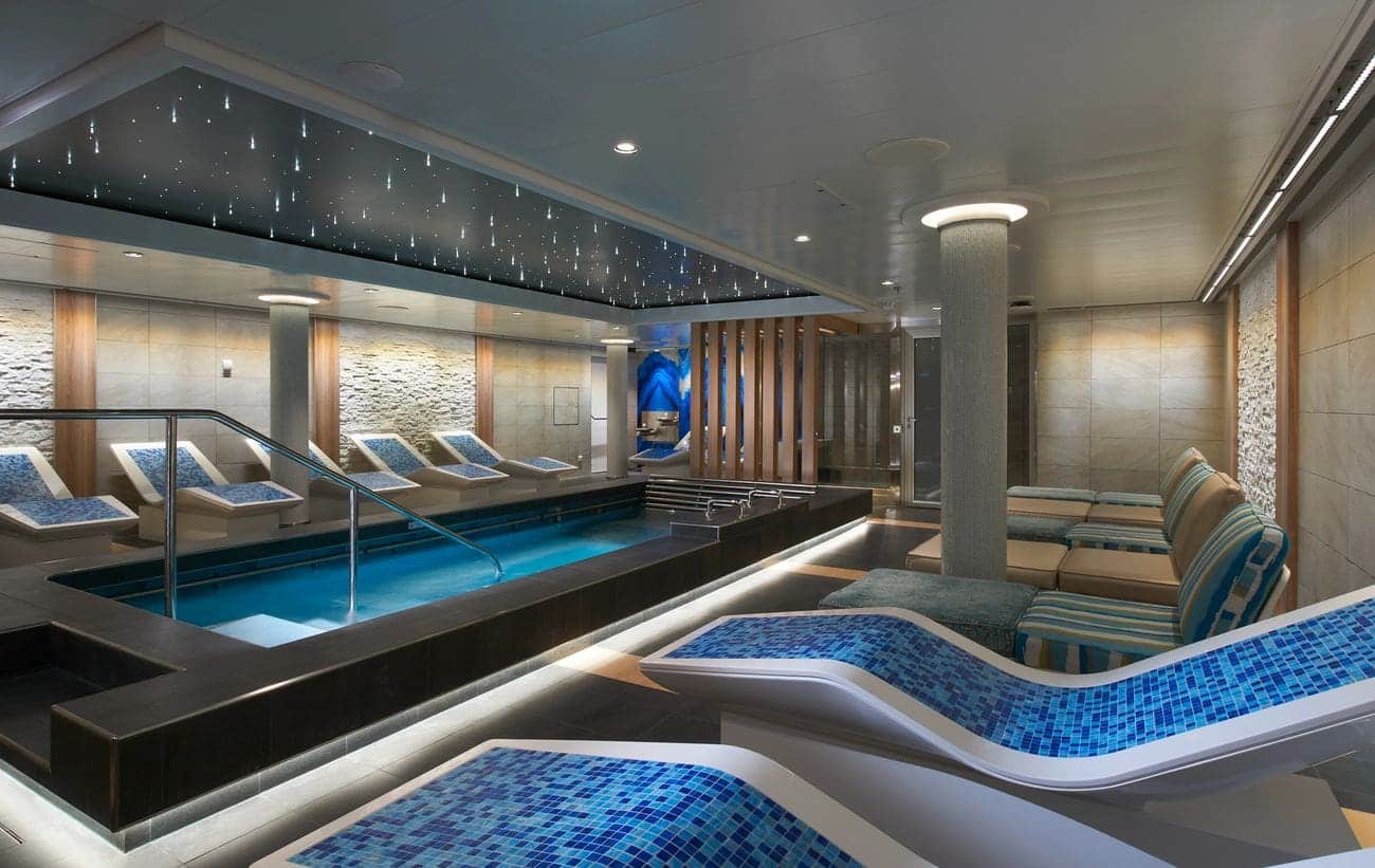 Heated loungers and hydrotherapy pool inside Cloud 9 Spa thermal suite