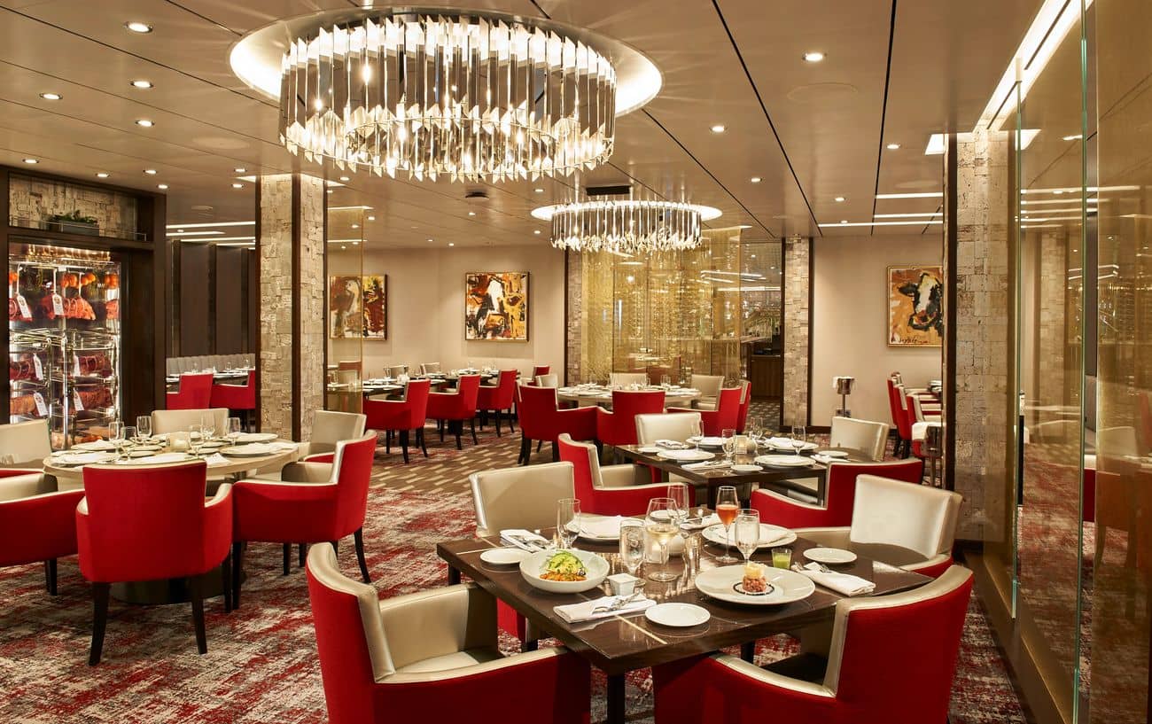 Elegant dining room inside Fahrenheit 555 steakhouse on Carnival Celebration