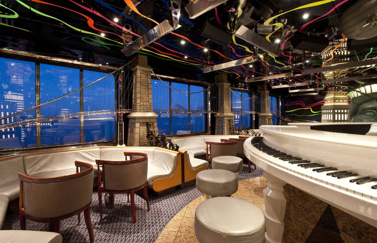 Carnival Elation Duke’s Piano Bar lounge with oceanview seating