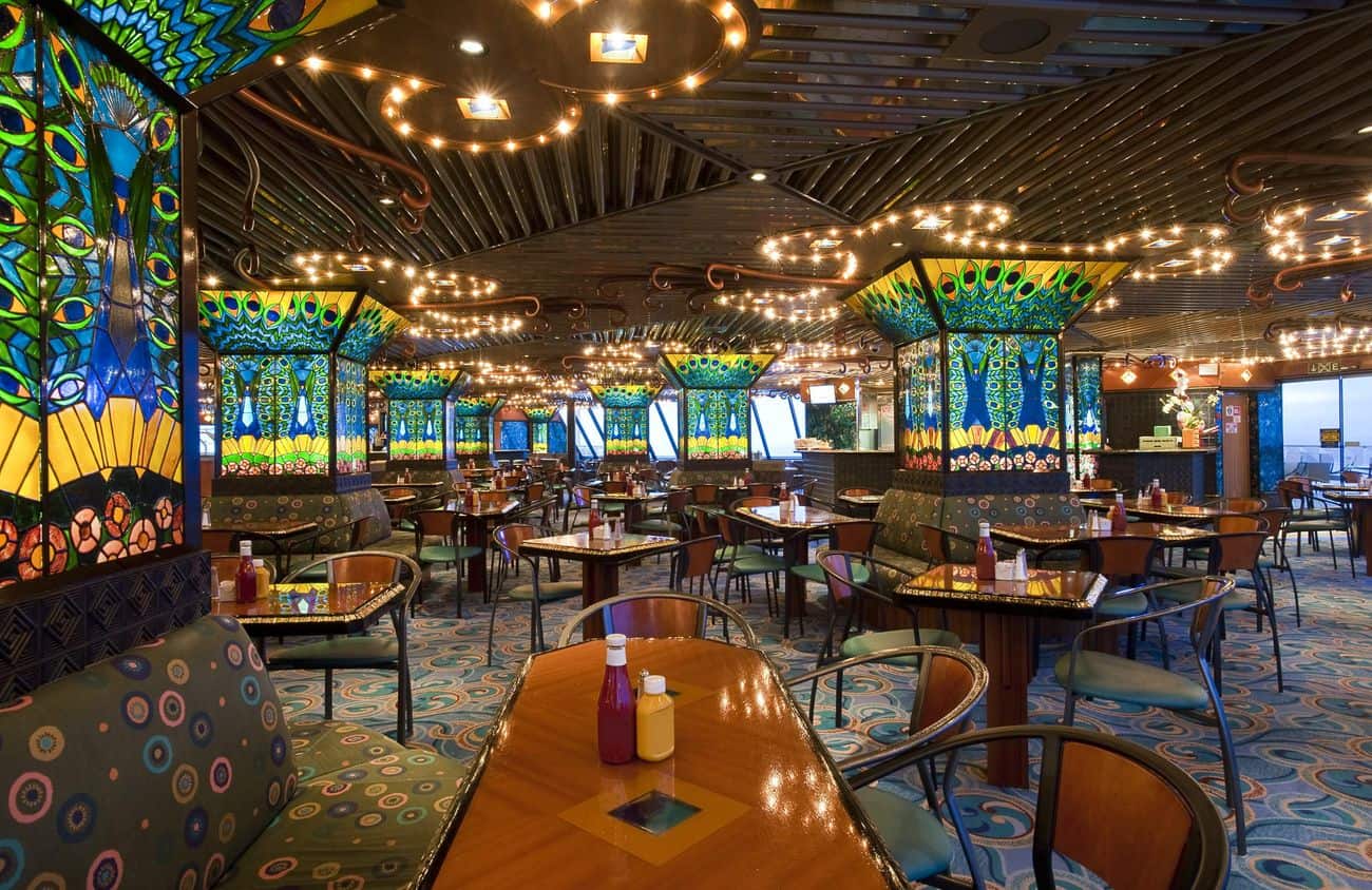 Carnival Elation Tiffany’s Lido Restaurant buffet dining area interior