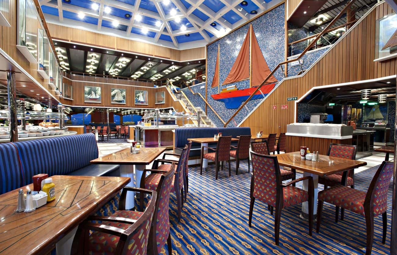 Red Sail Restaurant buffet dining room with nautical décor and open seating layout