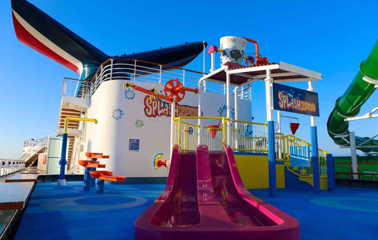 Carnival Legend Splash Zone water play area with colorful slides and interactive features for kids