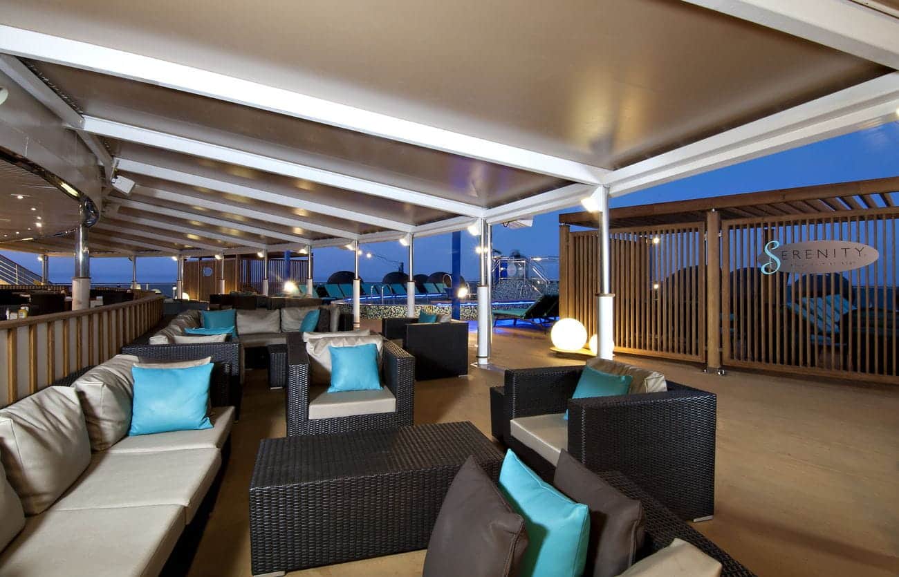 Serenity retreat lounge area on Carnival Spirit