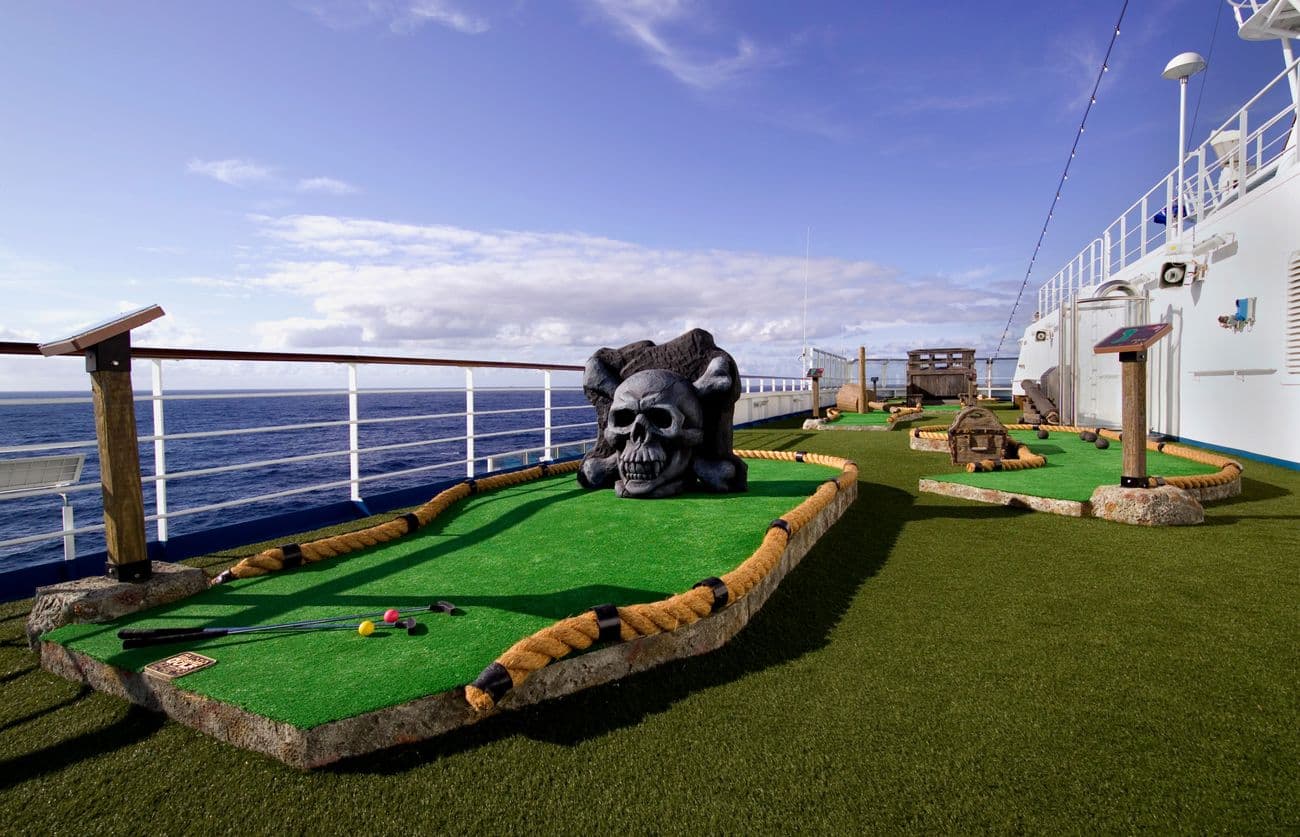 Pirate-themed mini golf course on the open deck