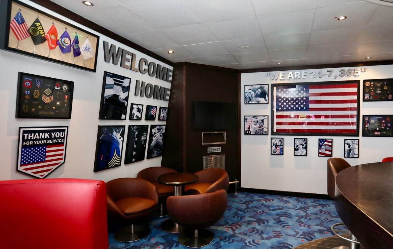 Carnival Valor Heroes Tribute Bar & Lounge with patriotic wall displays