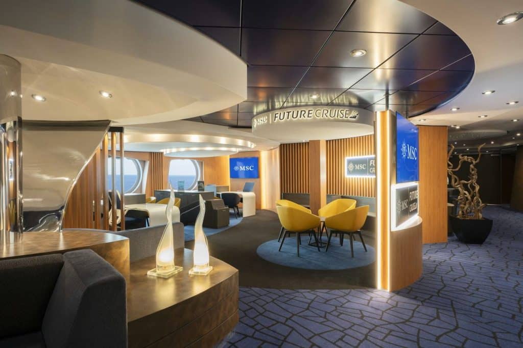 Modern booking lounge reflecting MSC Yacht Club upgrades on MSC Splendida