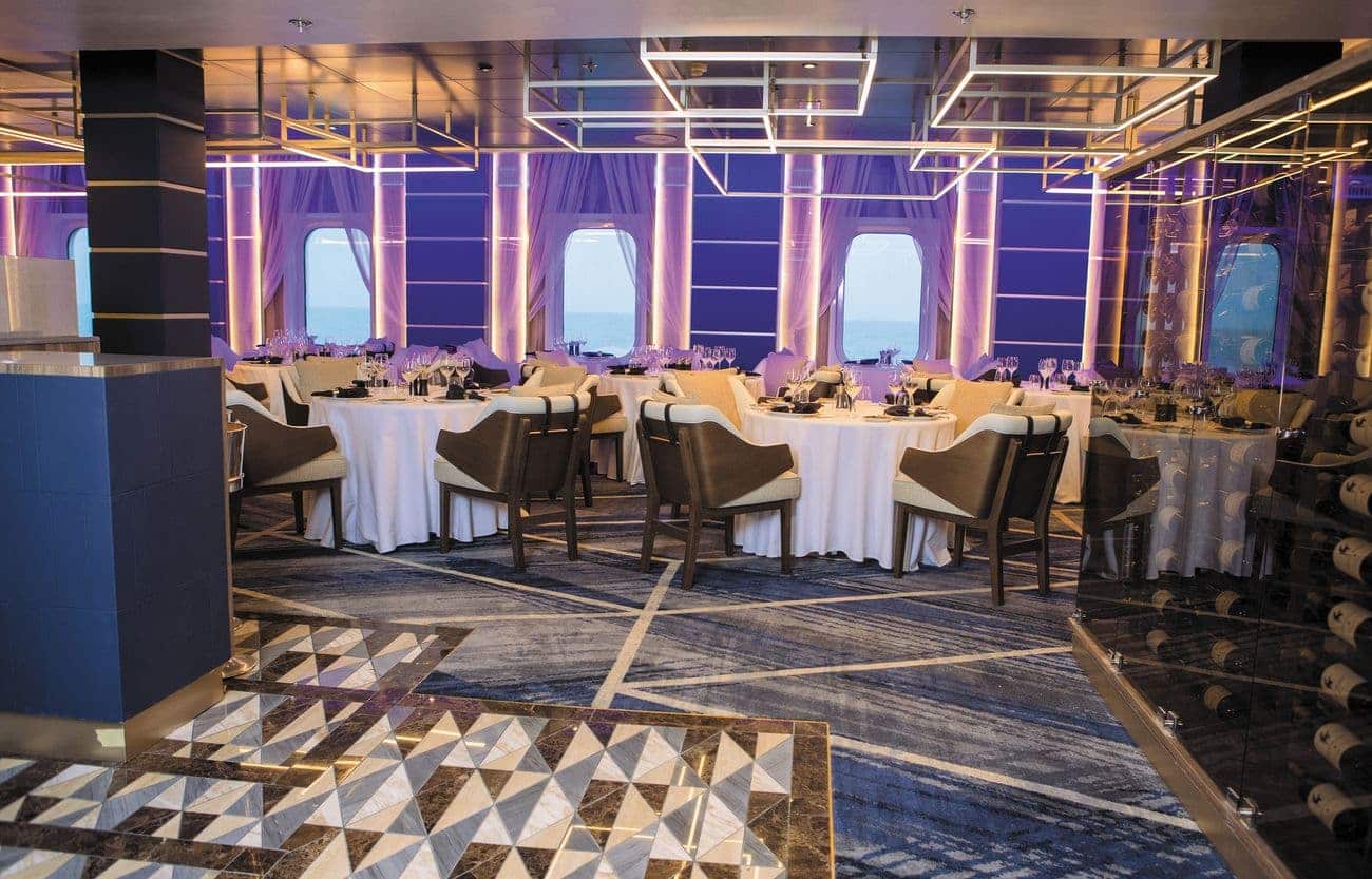 Elegant Prime 7 steakhouse dining room on luxury cruise ship