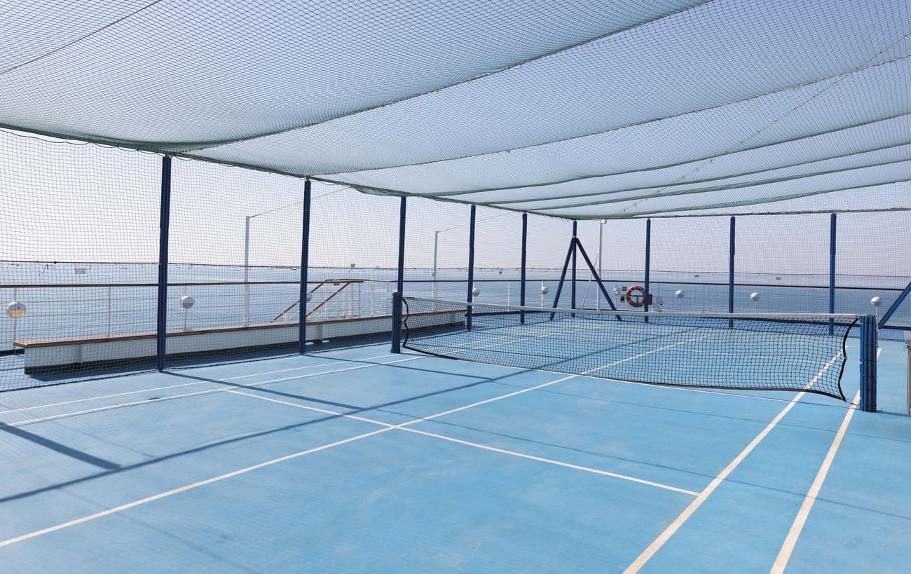 Sports court with tennis net on the cruise ship
