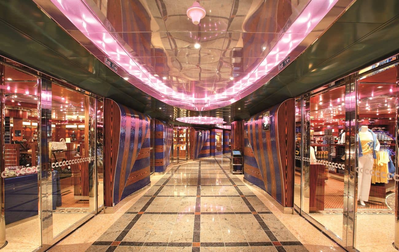 Costa Deliziosa Galleria shops corridor with mirrored ceiling and storefronts