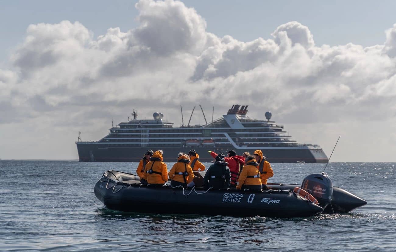 Zodiac excursion near Calf of Man, Isle of Man with expedition guests on open water