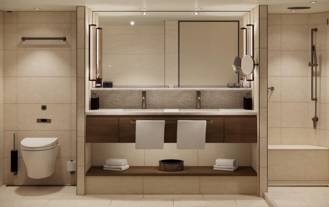 Crystal Grace Aquamarine Bathroom with dual vanity