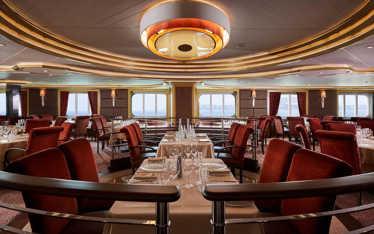 Atlantide restaurant with red oceanview seating