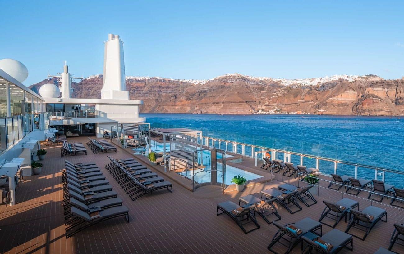 Pool Deck overlooking Fira Santorini coastline