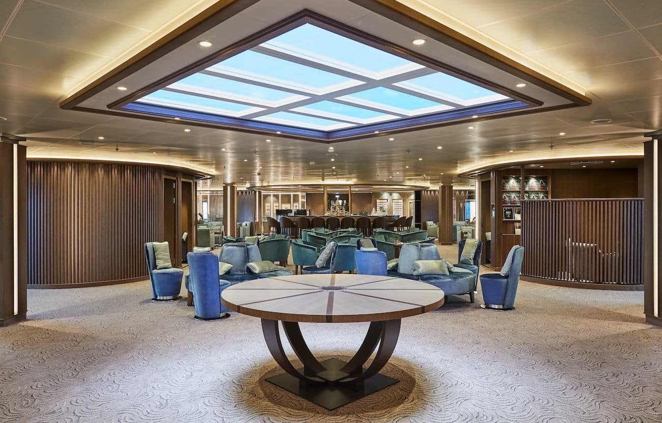Arts Café lounge with blue seating