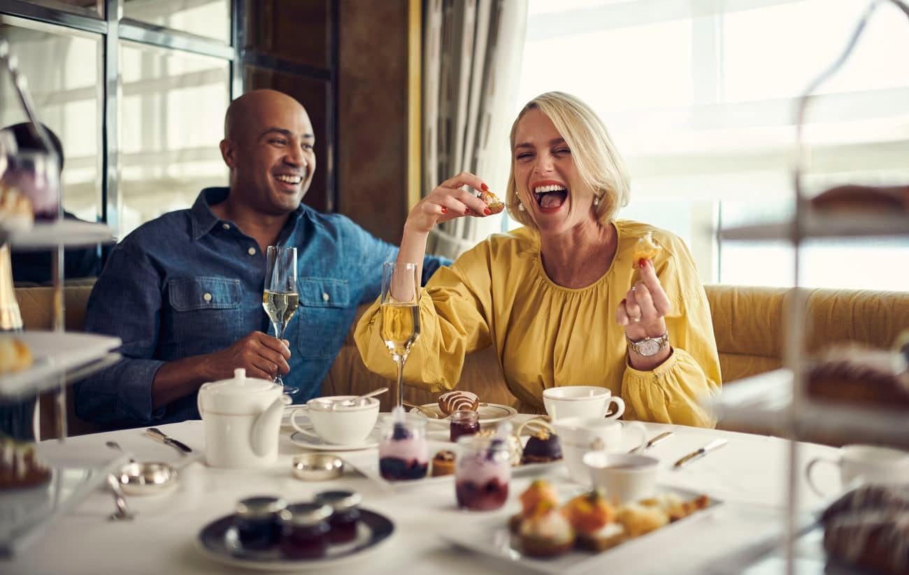 Champagne afternoon tea served on a Cunard voyage