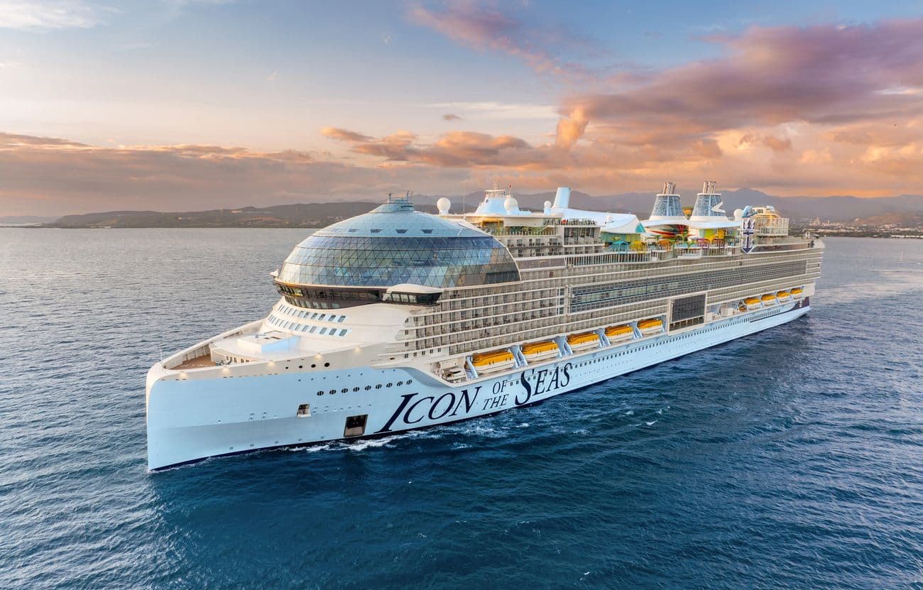 Royal Caribbean International Icon of the Seas sailing at sunset