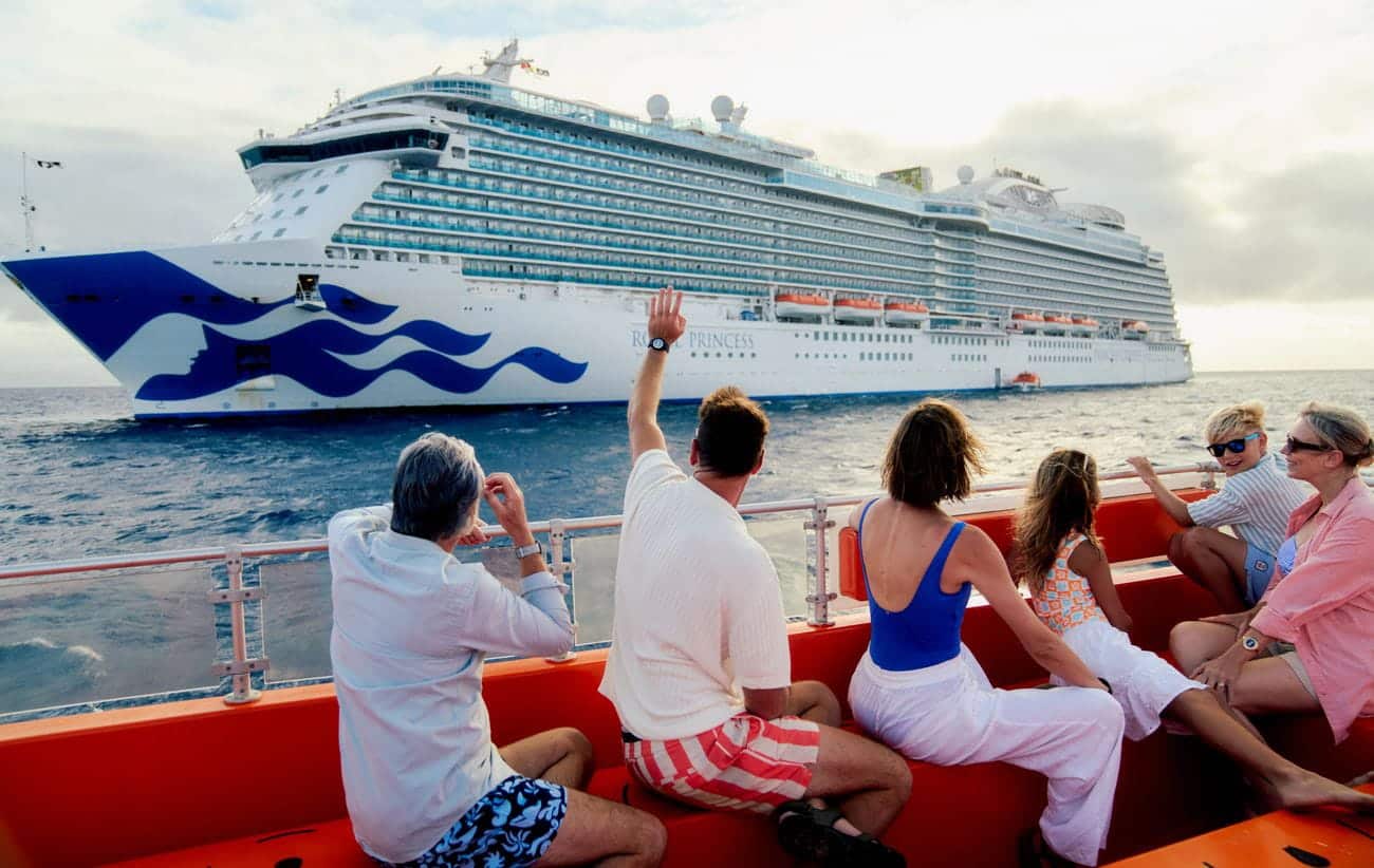 Royal Princess viewed from a tender boat near Dravuni Island