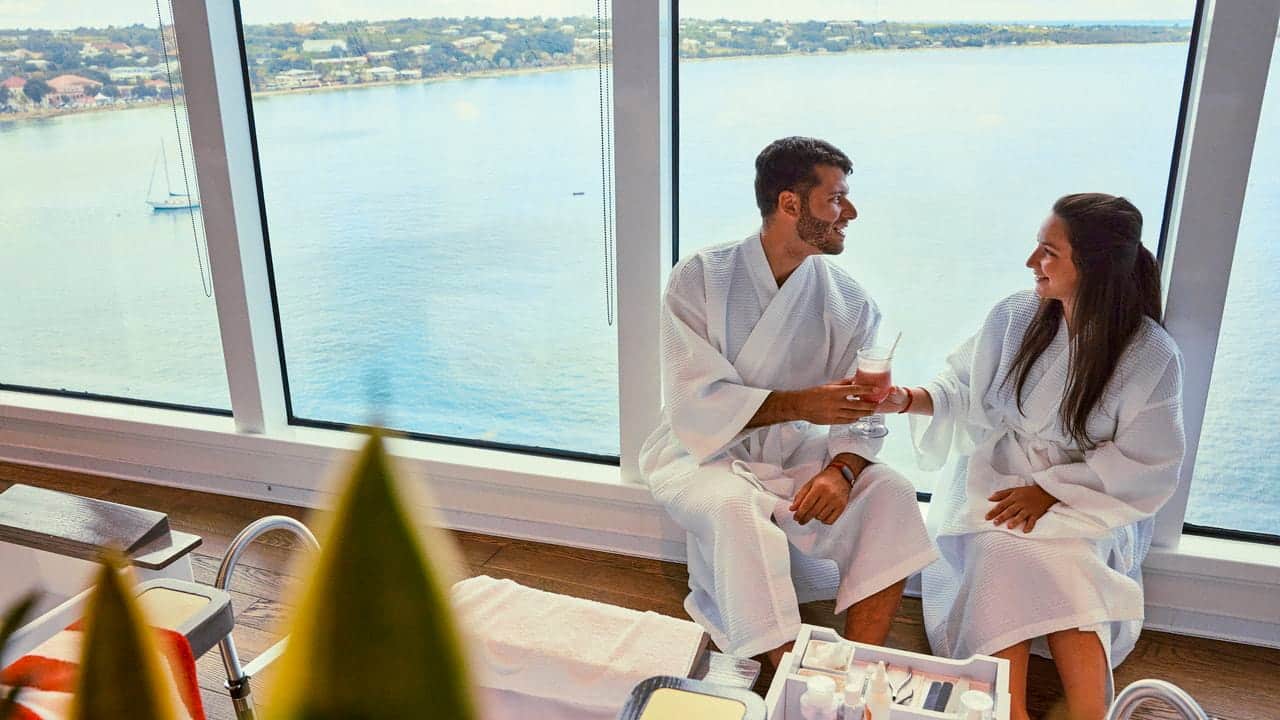 Valiant Lady spa couple relaxing by windows
